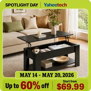Yaheetech Lift Top Coffee Table Hidden Compartment & 2 Open Shelves Multipurpose Design Gas Lift  Small Space Friendly Living Room/Office/Home Use