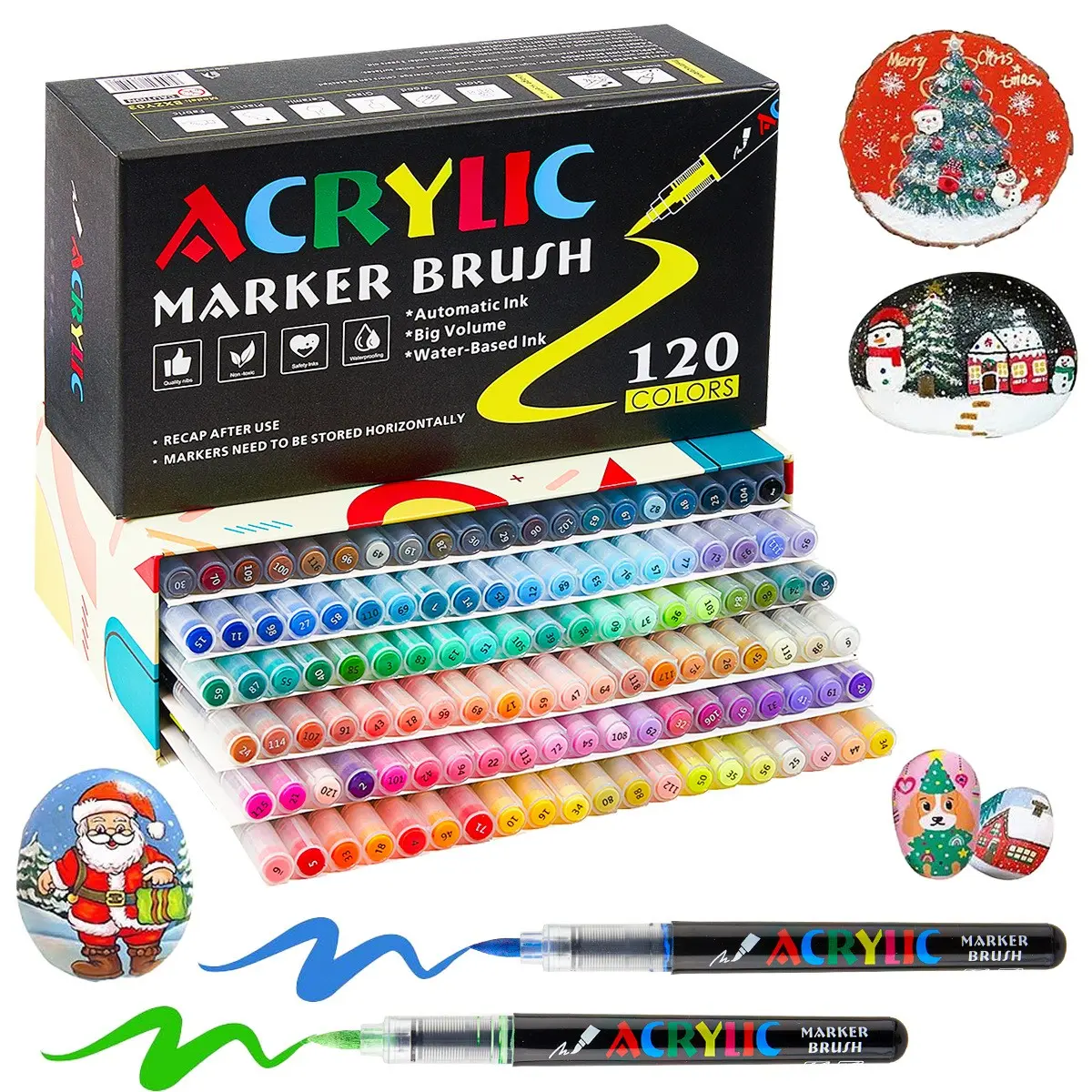 Acrylic Paint Pens Markers Set,Brush Tip Paint Markers For Rock Painting Wood Canvas Stone,Christmas Gift DIY Crafts Customizing my shoes/phone case, Art Drawing Supplies, Coloring Markers, Acrylic Art Kit