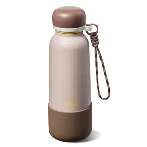 [CAROTEGO]18oz Caramel Coco Kids Water Bottle with Straw, Insulated Stainless Steel, BPA-Free Sports Water Bottle