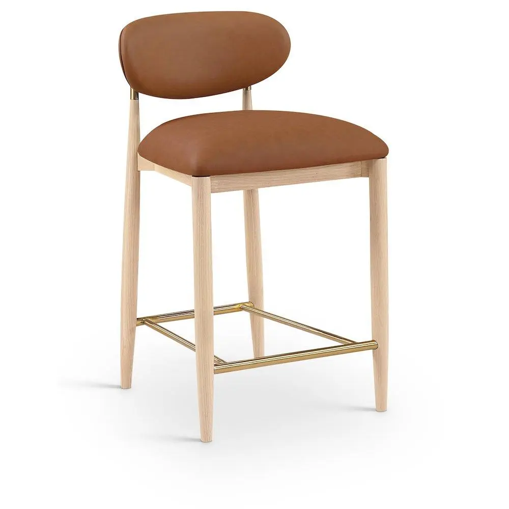 Riccio Cognac Vegan Leather-Upholstered Stool, Contemporary Home Decor Indoor Furniture Chair