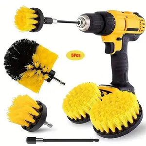 5 Piece Drill Brush Set with Nylon Bristles for Efficient Cleaning of Seats Carpets and Hard-to-Reach Areas 1/4 Inch Connection Diameter