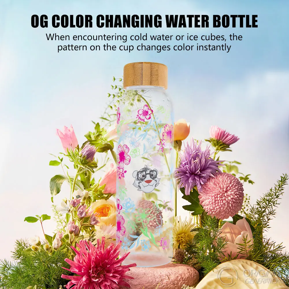 OG Limited Edition Reusable, Washable Color Changing Glass Water Bottle, 500ML/16OZ, Portable