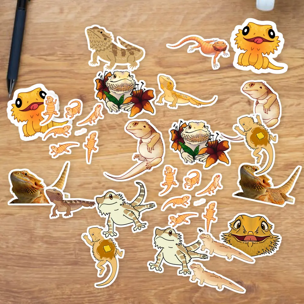 Stickers Pack 20 Pcs Bearded Colorful Dragon Laptop Vinyl Bumper Luggage Bike Bottle Waterproof Skateboard Guitar Water Aesthetic Car