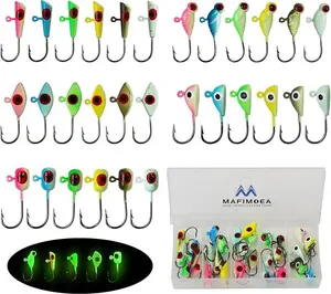 50-90pcs Glow in The Dark Ice Fishing Jigs Set Ice Fishing Lures Kit Ice Fishing Gear for Crappie, Panfish, Walleye Perch Jigs Heads