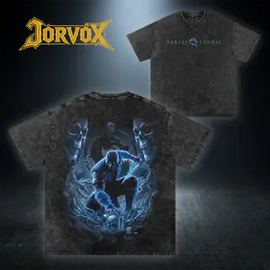 Mortal Kombat 2 Sub-Zero Washed T-Shirt – Vintage Acid Wash Graphic Tee Front & Back Print for MK Fans Cotton