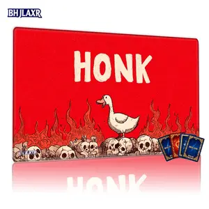 Cartoon Hellish Duck TCG MTG Playmat 12x24inch Non-Slip, Bright Red Background Skull Flame Design, Great for Family Party Game Mat, Ideal Gift for Card Game Enthusiasts, Gaming Mouse Pad
