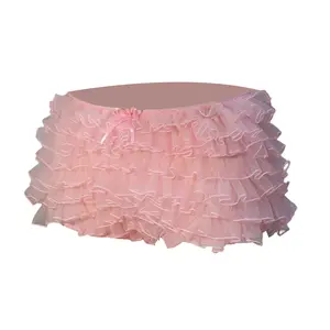 Women's Summer Ruffled Frilly Shorts Multi-Layer Mesh Sweet Cute Bloomers Bottoms Multicolor Womenswear