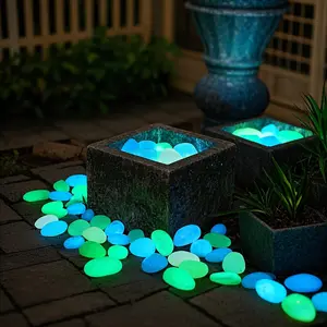 [Glow-in-the-Dark Pebbles] 2500pcs Vibrant Blue Glow-in-the-Dark Pebbles | Luminous Stones for Indoor & Outdoor Decor, Garden Accents, and Aquarium Decoration, Illuminated by Sunlight or Artificial Light