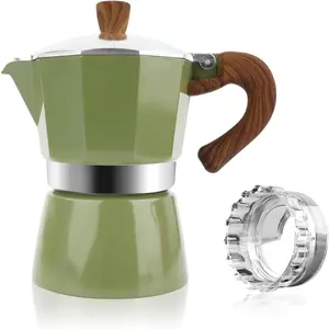 Moka Pot Stovetop Espresso Maker 3 Cup 5 oz Italian Coffee Maker Manual Cuban Coffee Percolator Machine Italian Espresso Greca Coffee Maker for Cappuccino or Latte,Green