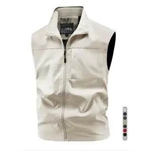 Men's Multi-Pocket Stand Collar Vest, Windproof Waterproof Casual Fitted Waistcoat, Perfect for Fishing Picnic Hiking Outdoor Sports