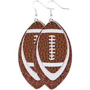 Colorful Glitter Football Dangle Earrings 3 Layered Multicolor Rugby Faux Leather  Lover Sparkly Teardrop Earrings for Women