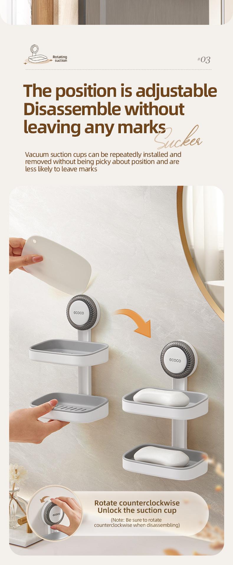 RENEMOS Powerful Suction Soap Holder - Ultra Strong Vacuum Suction Cup Soap Dish - Anti-Rust Soap Case with Dual Hook Design - Reusable & No Tools Needed - High Weight Capacity for Bar Soap, Sponge & Scrubber