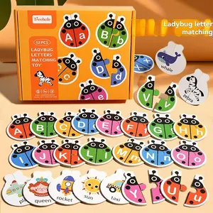 Wooden Ladybug Letter Match Puzzle Set, Dual-Sided Educational Learning Cards, Interactive Tabletop Game for Kids, Ages 3-6, Wooden Puzzles