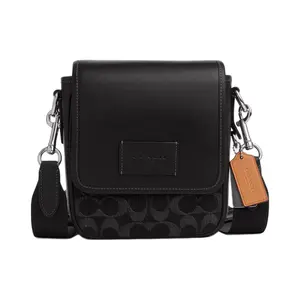 COACH Lucas 15 Magnetic Snap Crossbody Bag – Mini Unisex Denim and Smooth Calfskin in Silver and Black