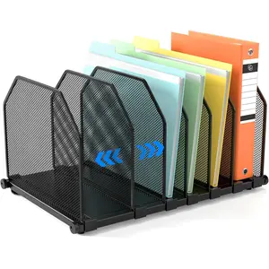 Adjustable File Organizer for Desk, 6 Sections Vertical File Folder Holders Desktop Binder Organizer, Mesh Desk Organizer File Sorter for Home Office Classroom