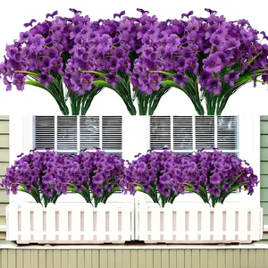 10 bunches of outdoor artificial flowers (deep purple), non-fading faux plastic flower decorations for greenery, suitable for indoor and outdoor hanging baskets, gardens, porches, window boxes/windowsill planters, home decor, weddings, and farmhouse/count