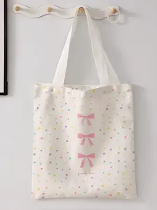Casual Bow Pattern Printed Storage Bag for Shopping, Stylish and Trendy Design for Daily Use, Perfect for Valentine's Day Gifts