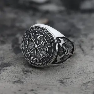 GTHIC Viking Compass Vegvisir Stainless Steel Ring Fashion Accessories for Daily Wear Gift