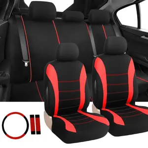 12pcs Car 5 Seat Covers with 15" Steering Wheel Cover & Belt Pad, Auto Interior Full Set Front Rear Cushion Cloth Washable Protector Mat Pad Universal