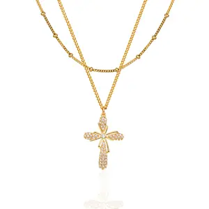 Fettero Gold Cross Necklace for Women Dainty CZ Cross Pendant Necklaces Simple Faith Christian Jewelry Gifts for Girls