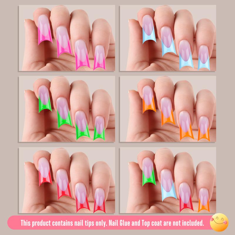 NOVO OVO French Tip Duck Feet Nail Tips 5 Mix Color Full Cover for Press on Acrylic with Moon Curve, Need Top Coat and Builder Gel, Thick Medim Soft Gel Fake False Nail Extension X 15 Sizes 150 Pcs【NO GLUE ,TOP COATAND LAMP INCLUDED】