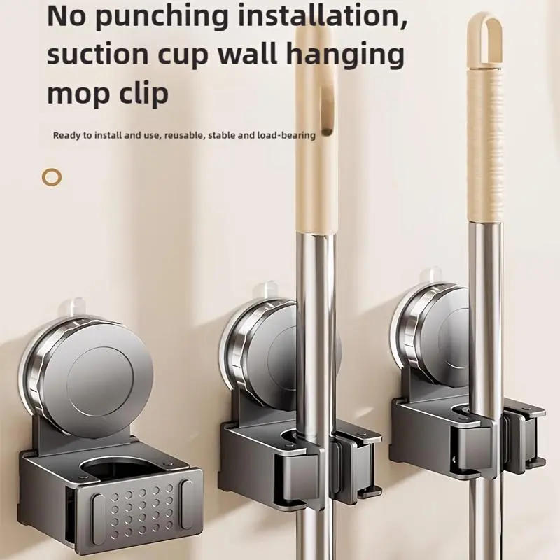 ABS Suction Cup Mop Holder Hooks, Durable Adjustable Heavy-Duty No-Drill Wall-Mounted Home Organizer for 10-15 Kg Broom & Mop Storage, Suitable for Bathroom, Kitchen Daily Use