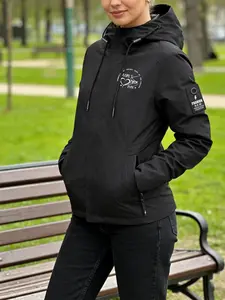 Women's Hooded Windbreaker Jacket "GIRL'S OTBIKE 2025" Print Outdoor Windproof Jacket Multi-Color Options Stand Collar Loose All-Season Warm Wind Coat Ideal for Daily Commute Hiking Climbing Wear Soft Comfortable Breathable Machine Washable