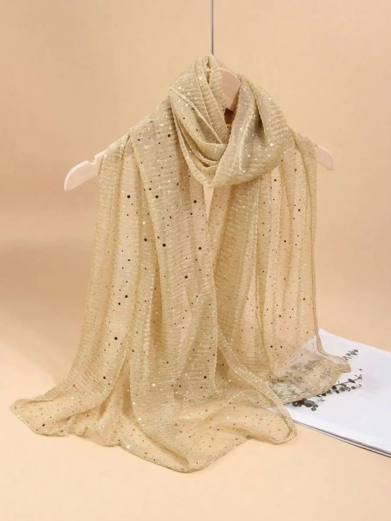 Women's Lightweight Fabric Plain Color Sparkle Shawl, Multifunctional Sun Protection Decorative Summer Scarf, Ideal Valentine Gift