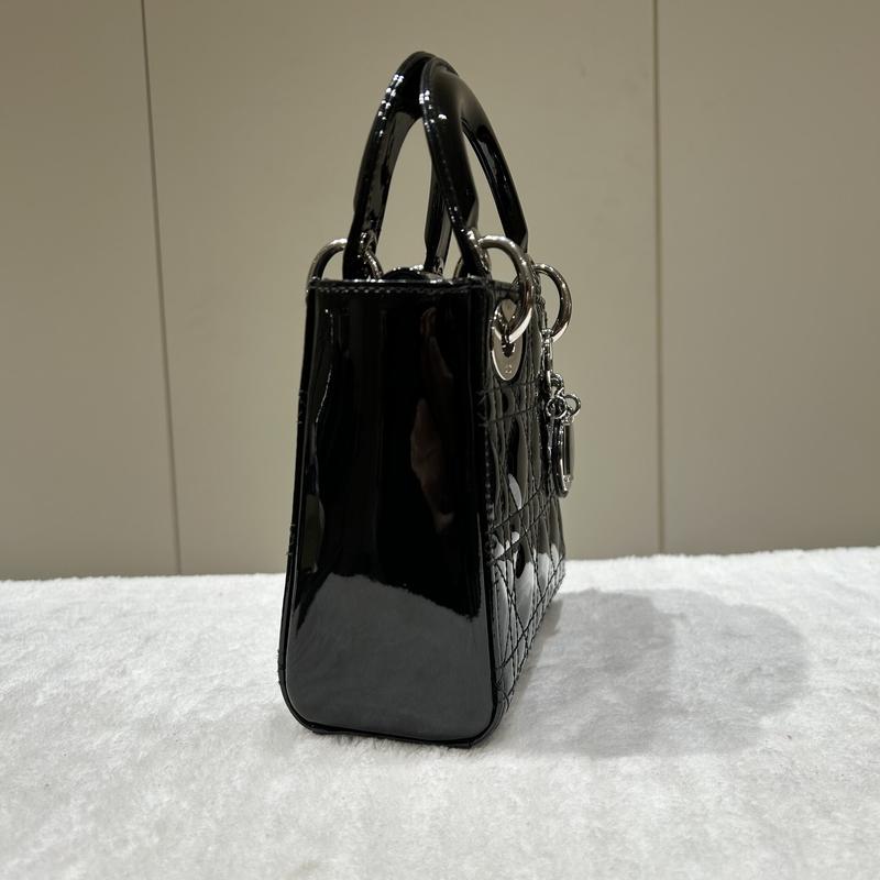 Pre-owned Dior Patent Leather Top Handle Christian Black Mini Lady Bag 61816843