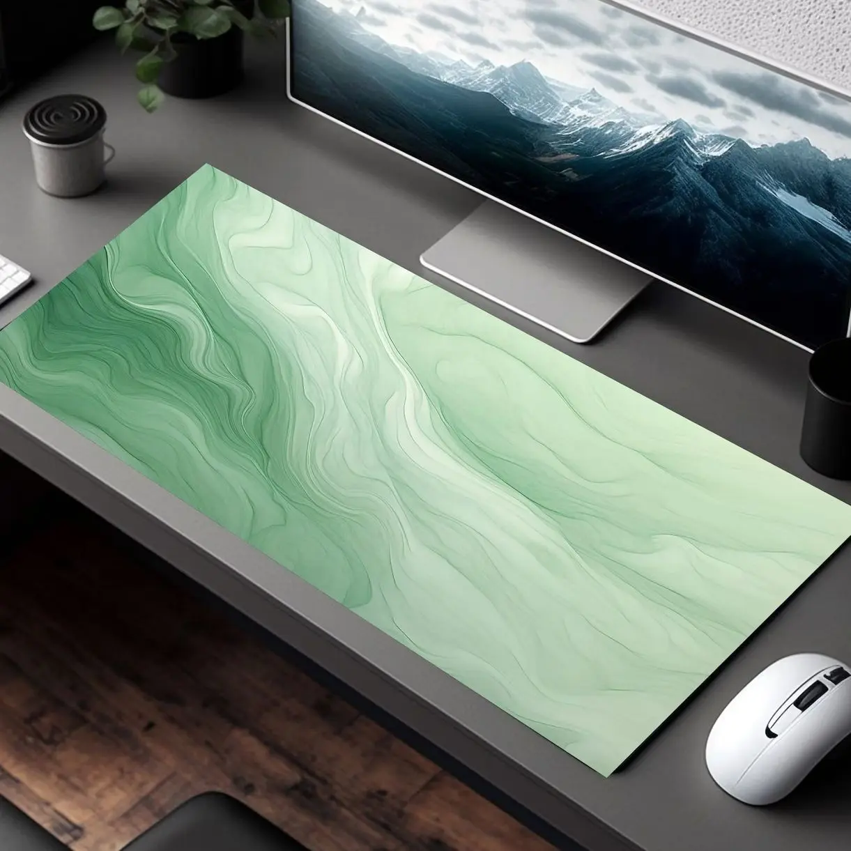 Sage Green Desk Mat with Hemmed or Flat Edges in Multiple Sizes, Cute Desk Accessory, Aesthetic Home Office Decor