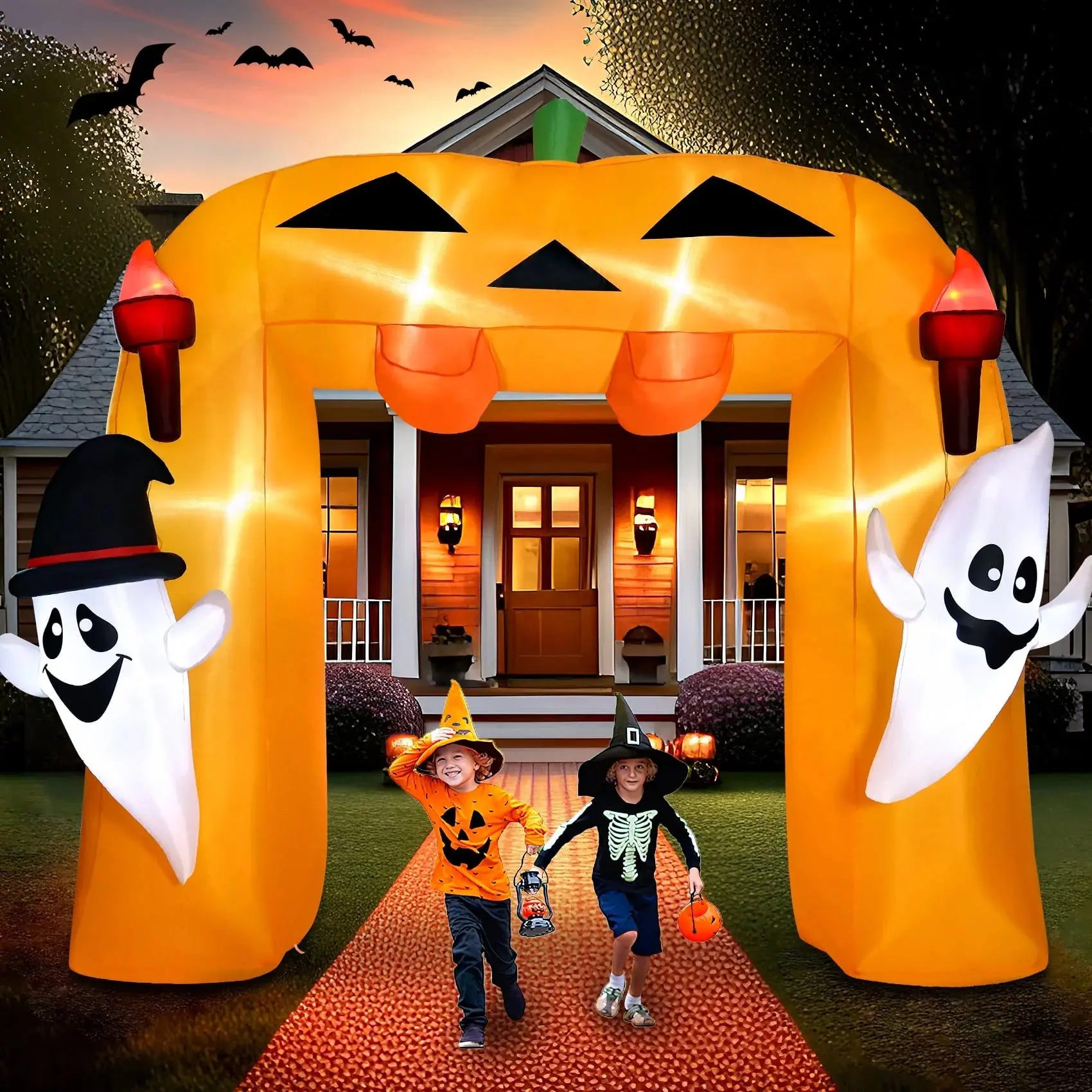 Halloween Inflatable Pumpkin Arch Outdoor Decorations with Built-In Bright LED Light, Scary Blow up Yard Inflatables for Holiday Party, Garden and Lawn