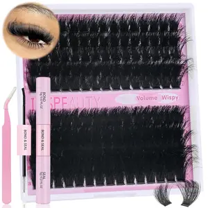 Lash Clusters Kit 150D+200D Thick Lash Clusters Eyelash Extension Kit 12-20mm Individual Lashes Kit with Lash Bond and Seal, Lash Tweezers for DIY Lashes Extension