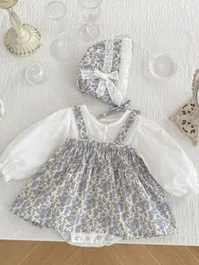 Baby Floral Princess for Autumn, Cute Baby Girl Dress with Hat and Triangle Romper, Stylish Infant Apparel for Special Occasions, Baby Clothes Girl