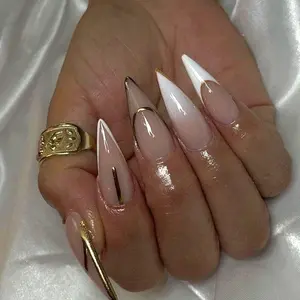 Gold Chrome Stiletto Press On Nails | Handdrawn Nail Art | NO STICKERS