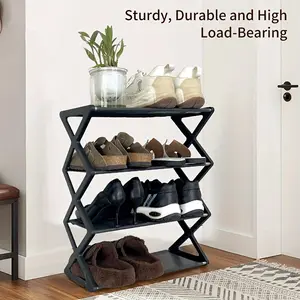 4-Layer X-Shaped Stackable Shoe Rack, Expandable and Adjustable Fabric Shoe Rack Storage Box, Shoe Storage System, Shoe Rack Shelf, Shoe Shelf Organizer