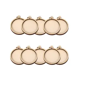 10-Piece Wooden Round Ring Embroidery Display Frame Set, Handmade Jewelry Pendant Holder, Mini Embroidery Hoop Kit for Crafters