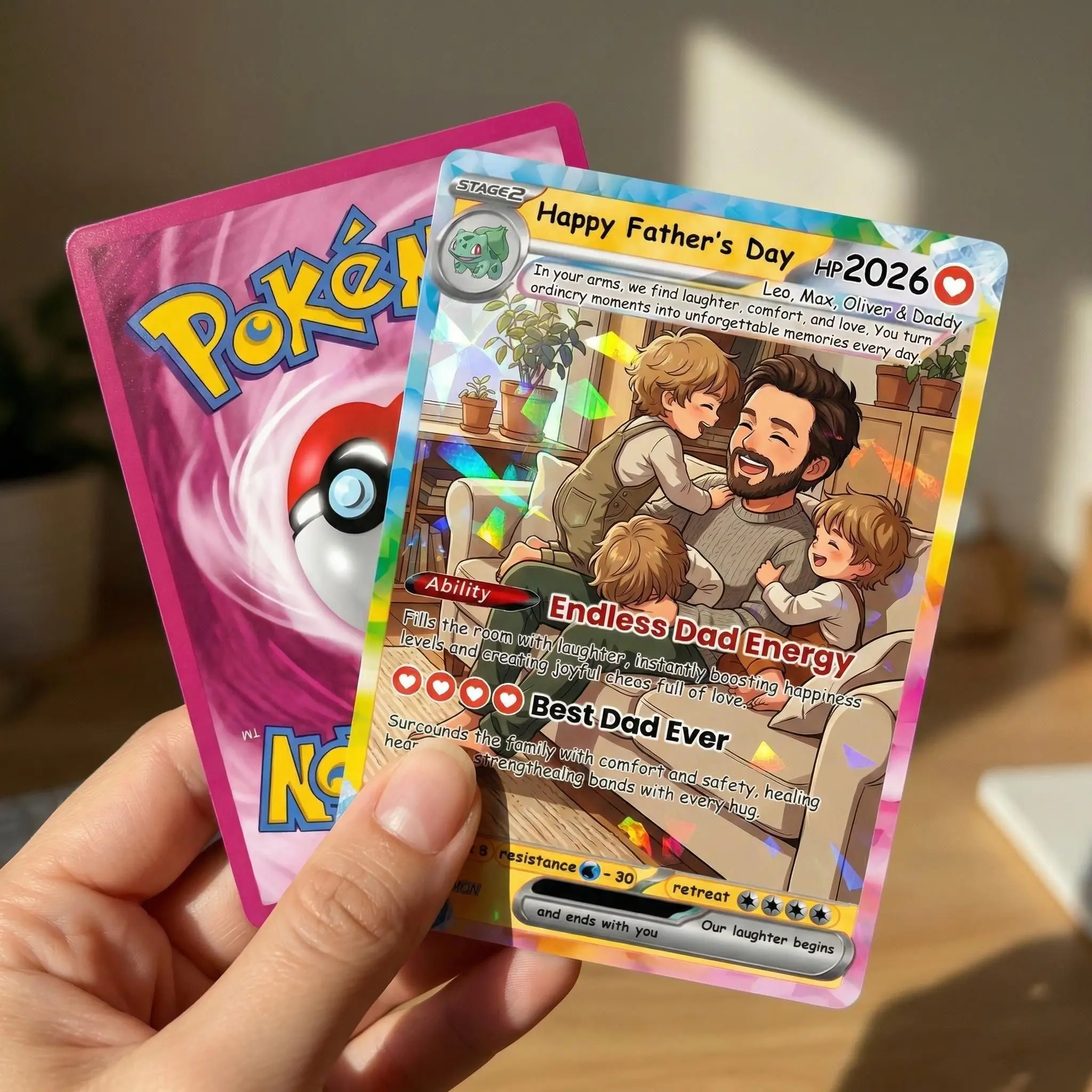 Personalized Pokemon Card From Photo | Custom Father's Day Holo Card, Birthday Anniversary Gift