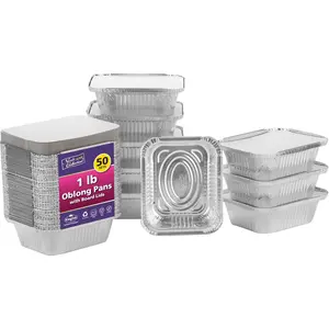 Aluminum Pans with Lids - 50 Count - 1LB Oblong Pans (5"x4")- To Go Containers with Lids - Disposable Tin Foil Pans - Perfect for Catering, Meal Prep, Baking, Freezer Safe
