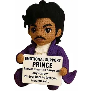 Purple Prince Emotional Support for Music Lovers, Hand-Crocheted Musical Icon Figurine - Commemorative Emotional Support Keepsake for Adults, Prince Inspired Handmade Home Decor Ornament (#Word B)