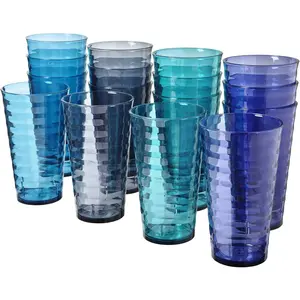 Splash [Set of 16] 18 ounce Plastic Stackable Water Tumblers in 4 Coastal Colors Value Set of Drinking Cups, Reusable, BPA-free, Made in the USA, Top-rack Dishwasher Safe Drinkware Bottles