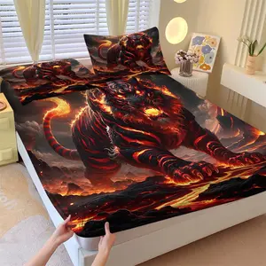 3pcs Wild Animal Pattern Bedding Set, Featuring High-Definition Printing Of The King Of Beasts, The Tiger Fitted Sheet Set. Ideal for Decorating Bedrooms and Guest Rooms With A High-End and Fashionable Touch. Includes 1 Fitted Sheet and 2 Pillowcases