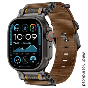 Metal Nylon/Sport Band for  Apple Watch  Ultra 2/Ultra – Military-Grade Durable & Sweatproof with Stainless Steel Connector – Fits Series 10-3/SE (42mm/44mm/45mm/46mm/49mm) - Smartwatch Strap - Black & Brown (Watch Not Included)
