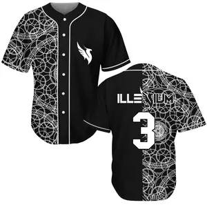 Black Illenium Geometric Split Baseball Jersey, EDM Festival Jersey Shirt, Rave Fan Apparel