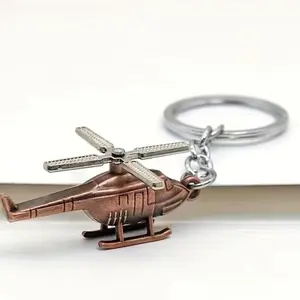 Vintage Style Bronze Helicopter Keychain - Durable Material, Intricate Design, Versatile Keyring Accessory for Aviation Enthusiasts