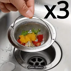 3 piece stainless steel drain stopper. shower and sink filter. Effortlessly prevents clog and blockages.