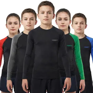 Exxact Sports Kids Black BJJ Rash Guard Long Sleeve, Ranked No Gi Jiu Jitsu Compression Shirt for Boys & Girls for MMA, Wrestling