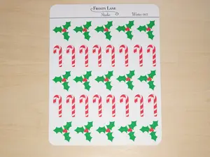 Winter003. Holly and Candy Cane Sticker Sheet