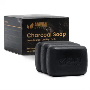 Natural Charcoal Soap Bar Set - 3-Pack Plant-Based Face & Body Soap for Daily Use - Deep-Cleansing Bar Soap for All Skin Types - Vegan Gift Set for Men & Women