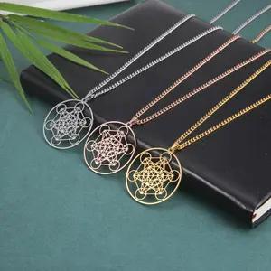 Titanium Steel Angel Seal Metatron Women's Men's Geometric Kabbalah Garden Stainless Steel Necklace