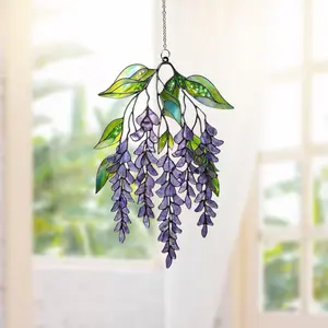 Wisteria Purple Suncatcher, Flower Acrylic Stained Glass, Floral Window Hanging